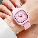 Fashion Arabic Dial Women Quartz Watch Heart Bracelet Set Square Silicone Strap Wristwatches