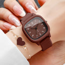 Fashion Arabic Dial Women Quartz Watch Heart Bracelet Set Square Silicone Strap Wristwatches