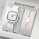 Fashion Arabic Dial Women Quartz Watch Heart Bracelet Set Square Silicone Strap Wristwatches