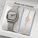 Fashion Arabic Dial Women Quartz Watch Heart Bracelet Set Square Silicone Strap Wristwatches