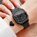 Fashion Arabic Dial Women Quartz Watch Heart Bracelet Set Square Silicone Strap Wristwatches
