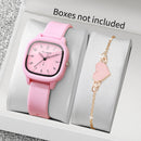 Fashion Arabic Dial Women Quartz Watch Heart Bracelet Set Square Silicone Strap Wristwatches