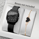 Fashion Arabic Dial Women Quartz Watch Heart Bracelet Set Square Silicone Strap Wristwatches
