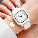 Fashion Arabic Dial Women Quartz Watch Heart Bracelet Set Square Silicone Strap Wristwatches