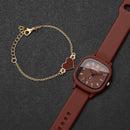 Fashion Arabic Dial Women Quartz Watch Heart Bracelet Set Square Silicone Strap Wristwatches