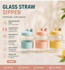 ✨Cute Bear Glass Straw Cup – 400ml Premium Drinking Tumbler for Juice, Coffee & Everyday Refreshments 🐻